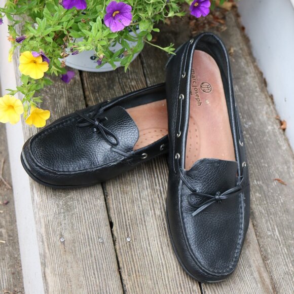Marc Joseph New York Black Tumbled Leather Classic Driving Mocs Loafers Sz 10 - Picture 1 of 11